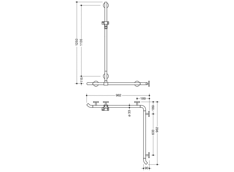 950.35.34051 Поручень для душа с выдвижным держателем для душа теплое прикосновение HEWI Greifen  - Вид №1