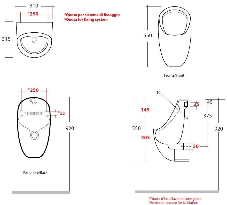 Ori50101 Настенный писсуар, уринал с мушкой Olympia Ceramica Urinal - Вид №1