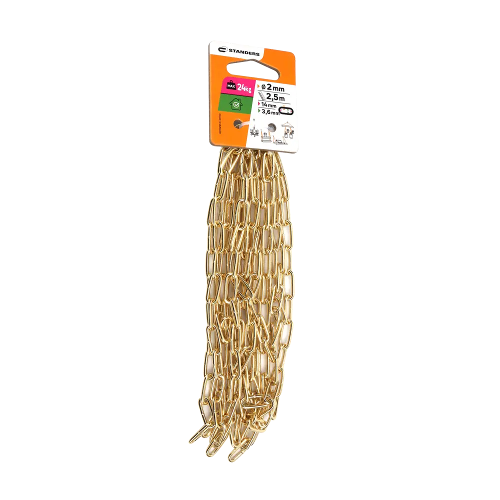 Цепь Standers латунированная сталь DIN 5685/A короткое звено 2 мм 2.5 м/уп STLM-2167520 - Вид №1