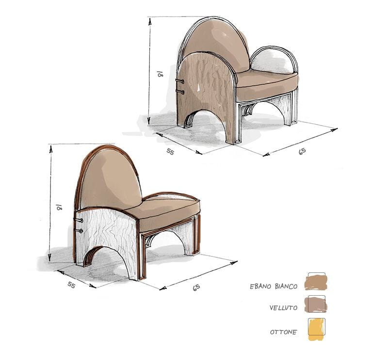 Деревянный и бархатный стул с подлокотниками и без них Roman & Co Goldstein ARCH-00075458 - Вид №2