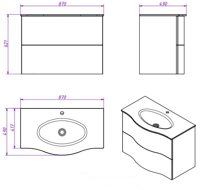 Мебель для ванной CEZARES PETALO-900-2C-SO-BL-P  - Вид №4