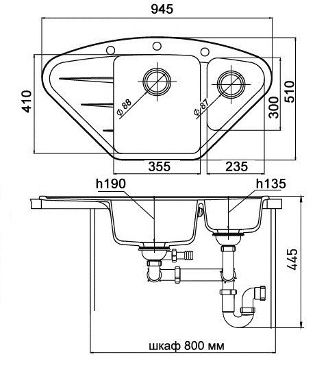 Кухонная мойка Кварц Ewigstein S22 GranFest W-80KF-S22 - Вид №1