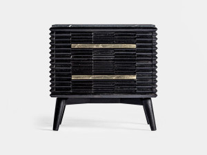 Тумбочка из дерева манго и мрамора с ящиками