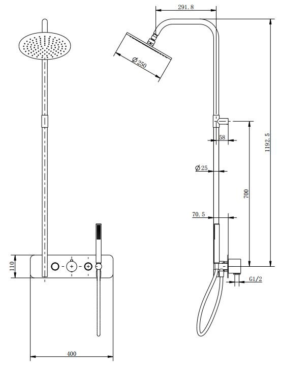 Душевая стойка со встраиваемым термостатическим смесителем, верхним душем 200 мм, ручным душем CEZARES MOON-CD-TA200-01 - Вид №1