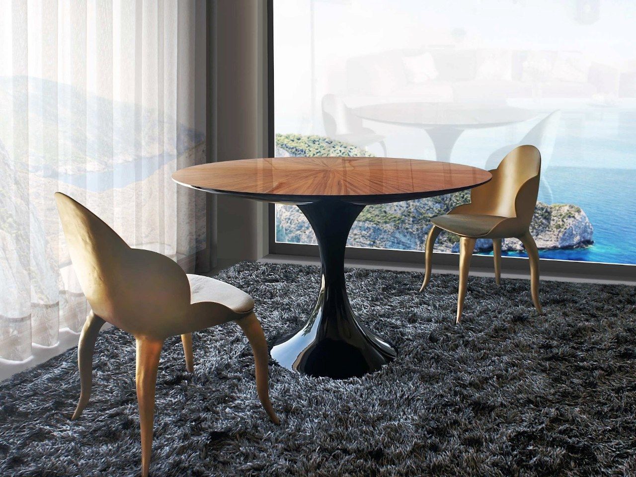 Обеденный стол из стекловолокна с столешницей из каррарского мрамора GANSK JADE ARCH-00019345 - Вид №2