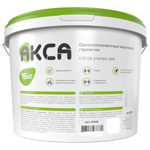 Герметик акриловый АКСА серый 15 кг для наружных работ 89413897