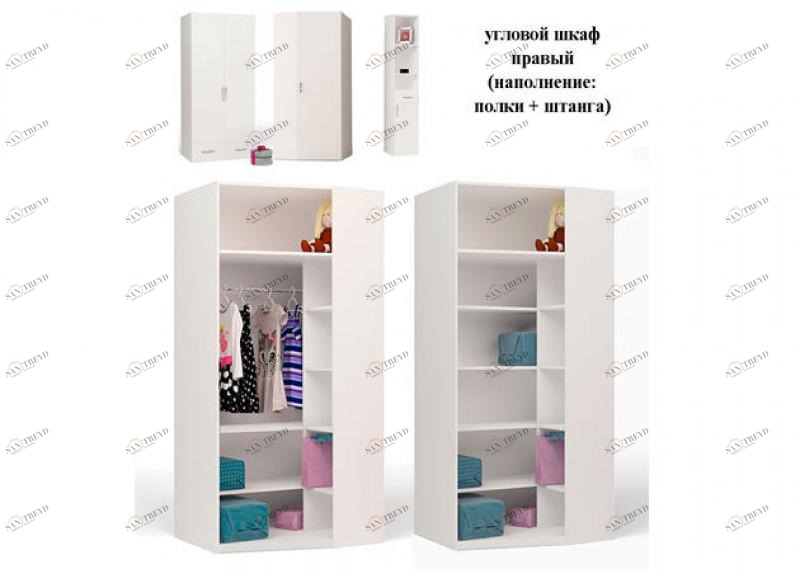 Шкаф угловой ABC-KING Princess без зеркала каркас белый (левый) 4631147955289