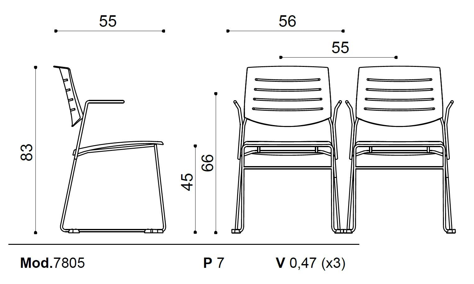 Штабелируемый пластиковый стул с подлокотниками Ares Line Zero9 ARCH-00142145 - Вид №2