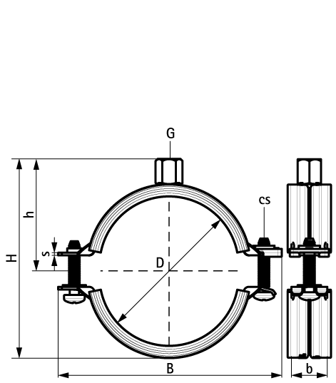 3396169 Крепление для труб  KSB2 Хомуты с вкладышем epdm (M8/10) для стальных, медных, чугунных и пластиковых (многослойных) труб WALRAVEN  - Вид №1