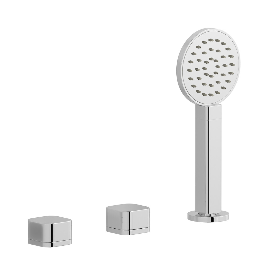 Смеситель на бортик ванной на 3 отверстия с изливом, дивертером и душевым гарнитуром. WE ARE IB eo397cc_1 Chrome Elio