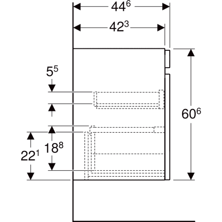 501.905.JR.1 Шкафчик для раковины Geberit Renova Plan, с одним выдвижным ящиком и одним внутренним выдвижным ящиком Geberit  - Вид №55