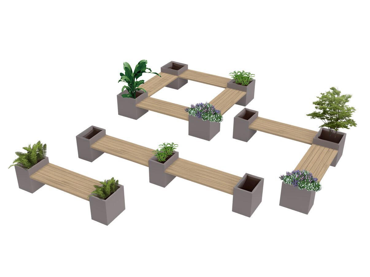 Секционная скамейка из стали и дерева со встроенной сеялкой Urbencéa LINEAIR ARCH-00071866