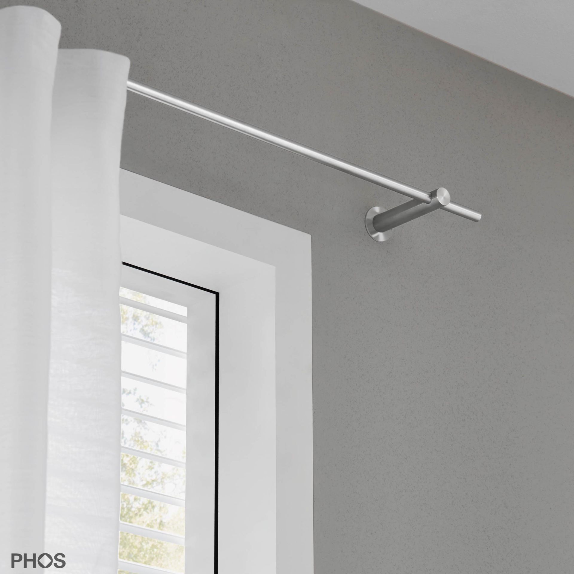 VS20-100-3000 Комплект карнизов: 300 см с 2 держателями и 1 держателем карниза в качестве центральной опоры (на среднем расстоянии от стены) PHOS  - Вид №1