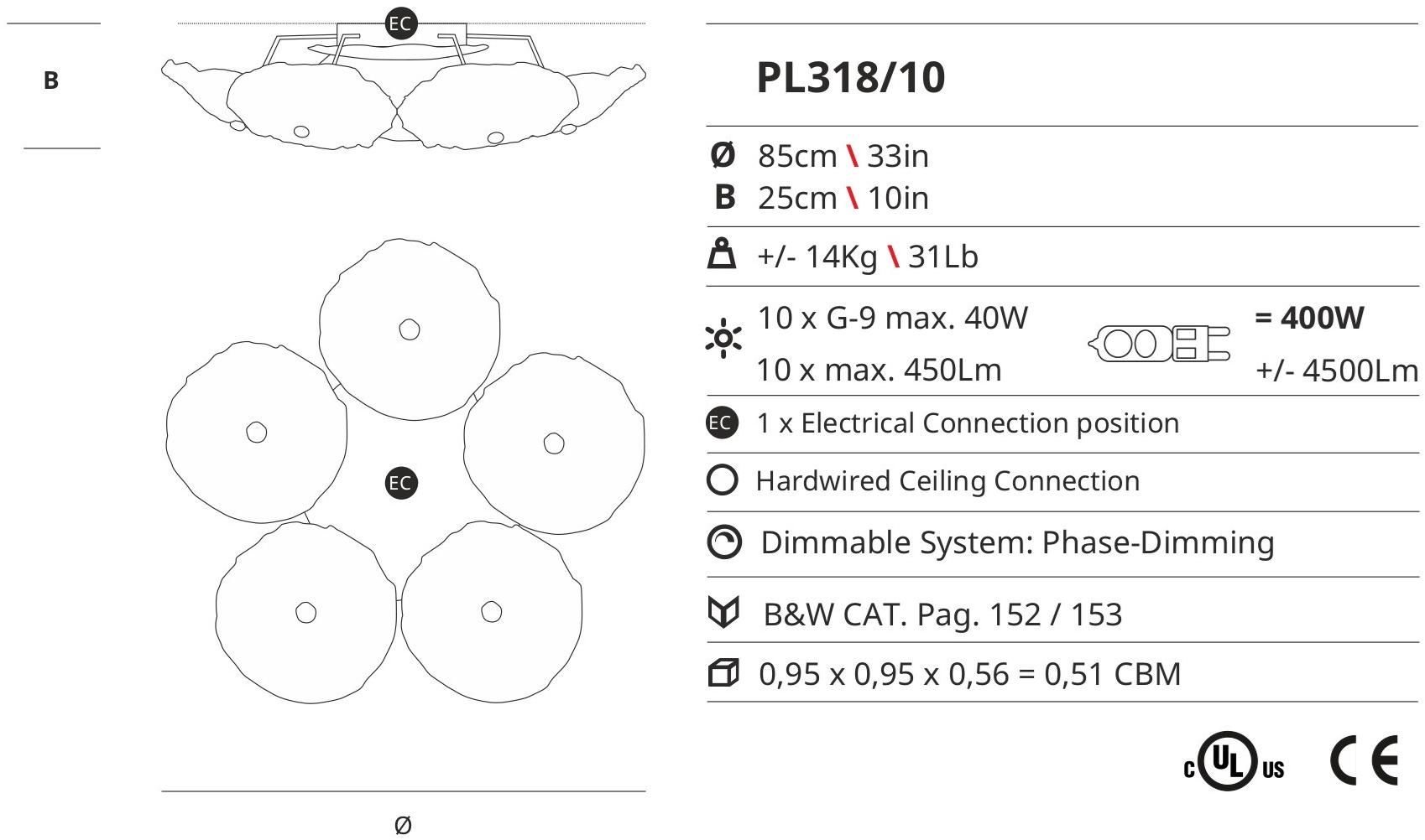 Serip Бронзовый потолочный светильник ручной работы Nenufar Pl318/10 - Вид №1