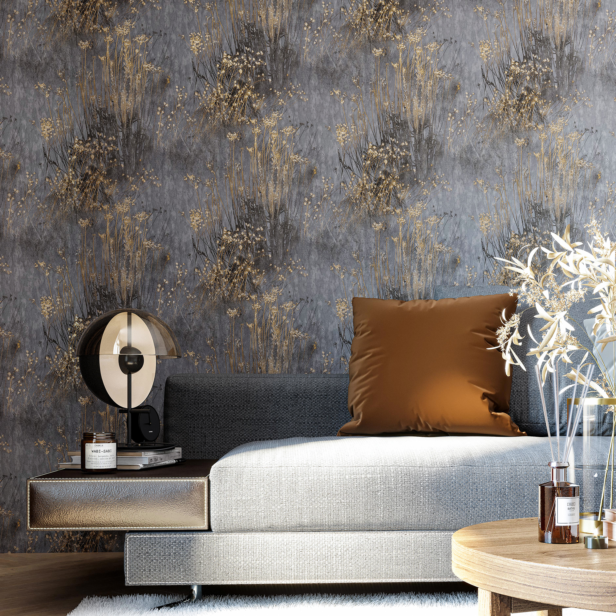 ПАЛИТРА Avignon - флизелиновые обои с растительным орнаментом в серых тонах 83737747 STLM-0043956 - Вид №2