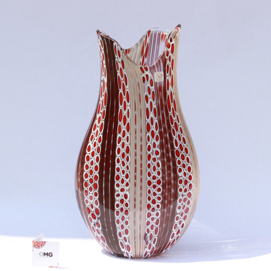 1793 ORIGINALMURANOGLASS Красно-коричневая ваза миллефиори авантюрин - муранское стекло 24 см  - Вид №1