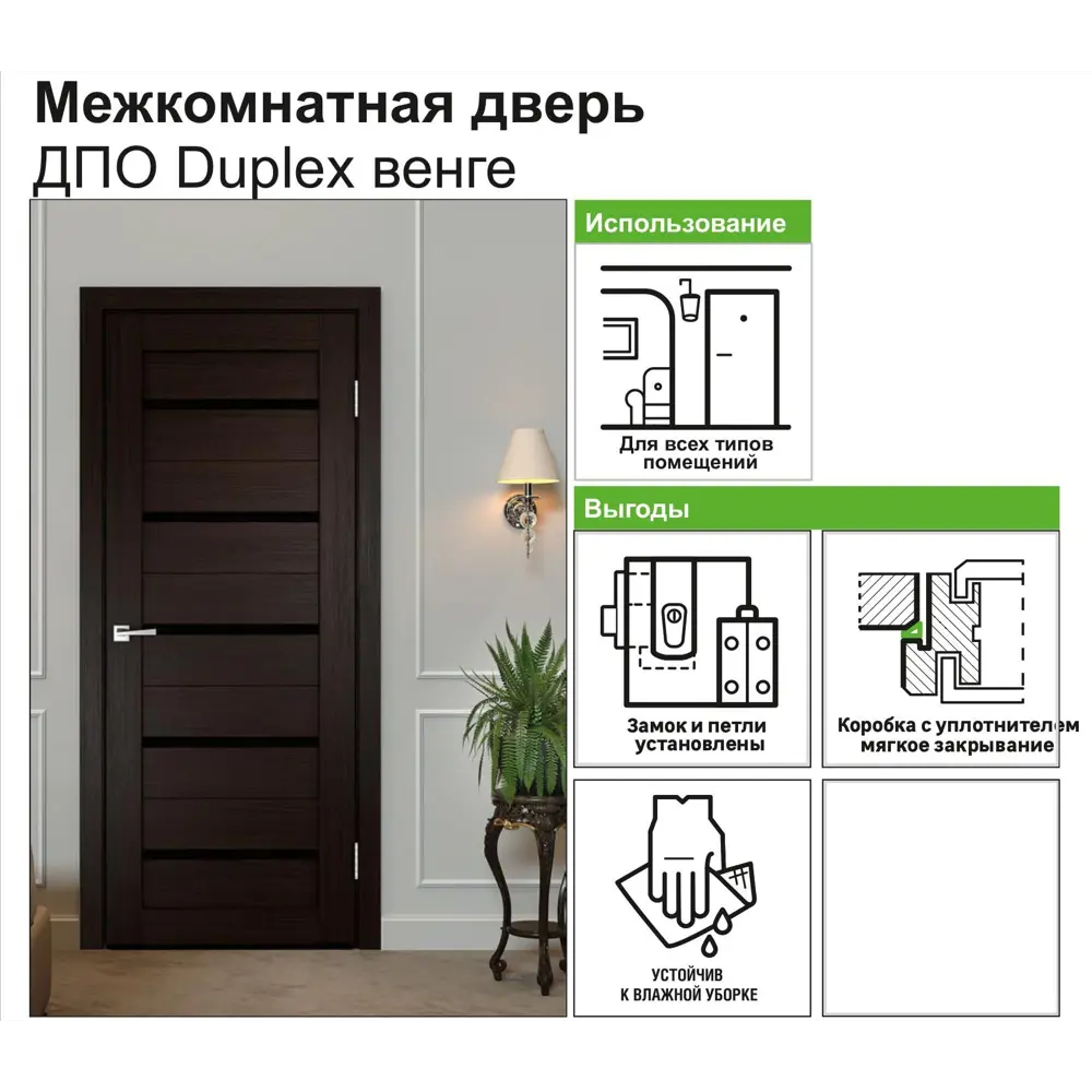 Дверь межкомнатная остеклённая Дюплекс/Фортуна 80x200 см ПВХ искусственный шпон цвет венге 16910359 STLM-2135510 Santreyd  - Вид №7
