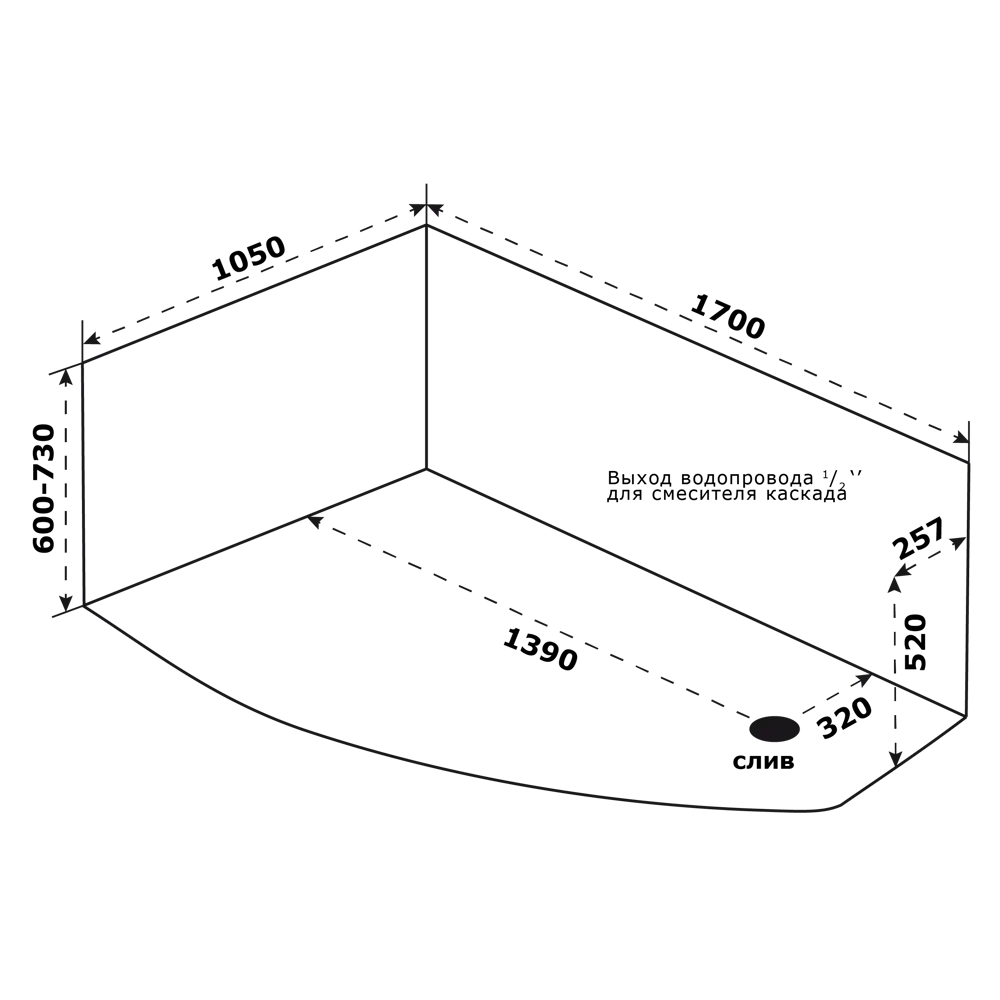Ванна Рондо акриловая 170x105 см правая Santreyd STLM-2005949 - Вид №4