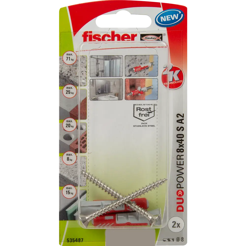 Дюбель с нержавеющим шурупом Duopower 8x40 мм, 2 шт FISCHER STLM-2201854 - Вид №5
