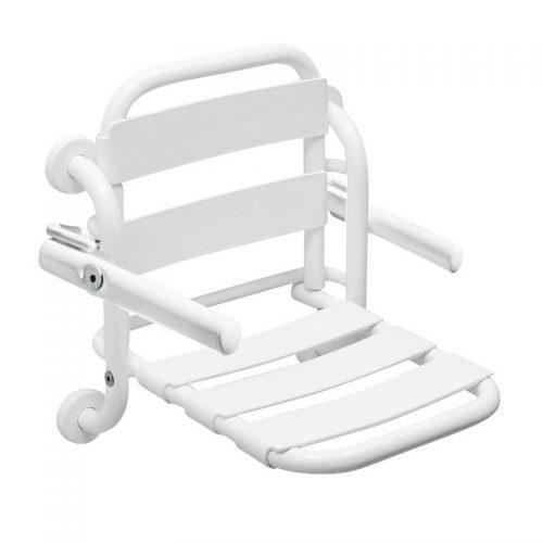 12008/1R Idral Настенное складывающееся сиденье для душа серии EASY со спинкой и подлокотниками. С покрытием Rilsan 