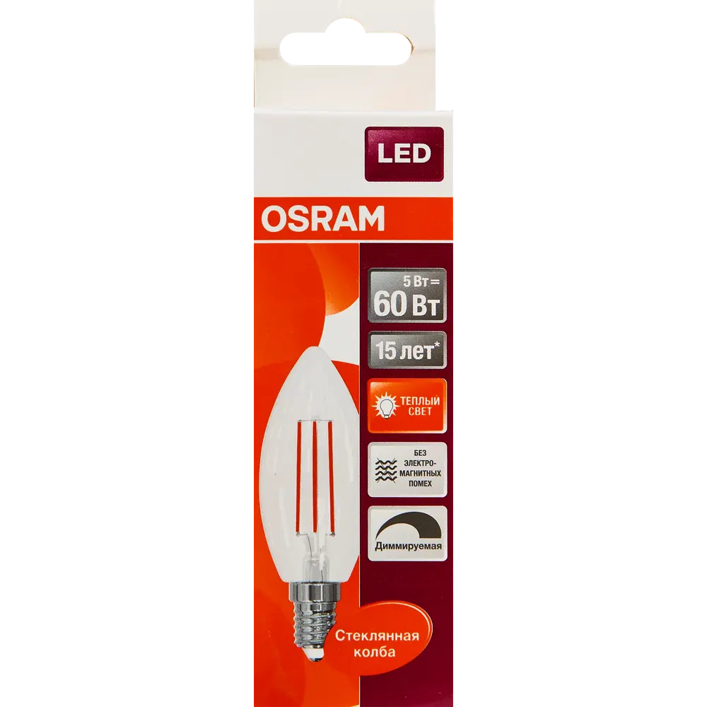 Лампа светодиодная филаментная Osram E14 220 В 5 Вт свеча прозрачная 520 лм тёплый белый свет, для диммера 82455738 STLM-2046185  - Вид №5