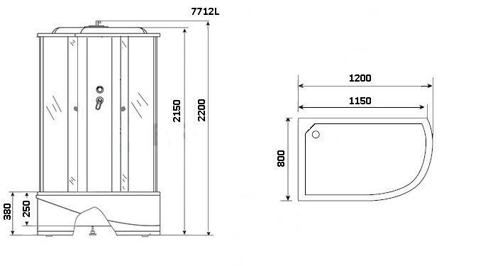 Душевая кабина NG-7712GL (800x1200х2150) высокий поддон стенки ЗОЛОТО Niagara Luxe - Вид №2