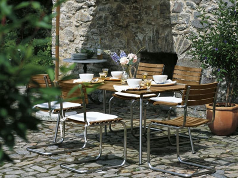 Стальной и деревянный прямоугольный садовый стол THONET S 1040 ARCH-00085793 - Вид №4