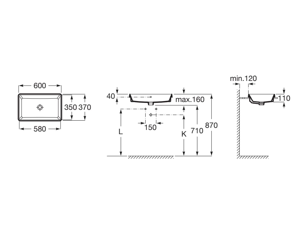 Прямоугольная раковина из фарфора Roca The Gap ARCH-00044817 - Вид №2