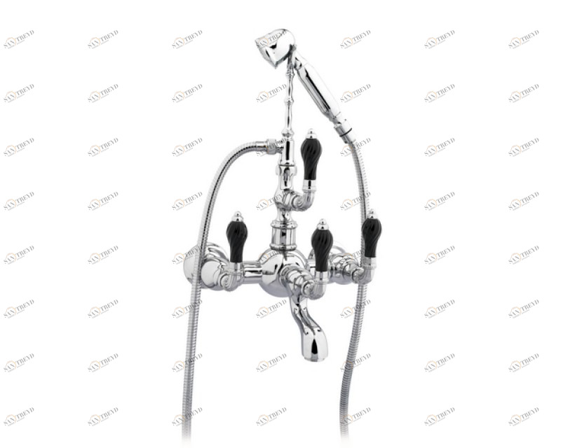 035516.NSL.62 Душевой набор для ванны витой черный фарфор Сатин никель Mestre Artica