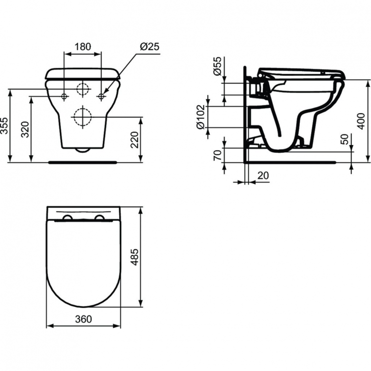 X022601 Промо-комплект EXACTO 3 в 1 с унитазом и крышкой EXACTO Rimless UV09001 и инсталляцией E233267 PROSYS ECO FRAME M Ideal Standard PROSYS ECO FRAME EXACTO  - Вид №5