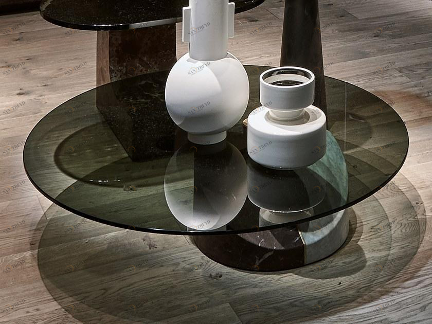 BAXTER Низкий круглый стеклянный журнальный столик для гостиной sun-id-1398073