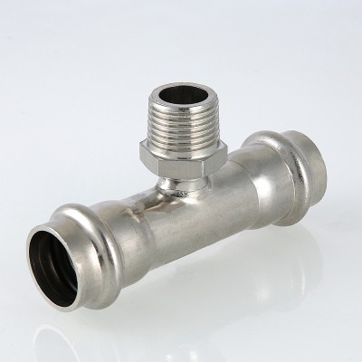 VTi.933.I.280628 Фитинг из нержавеющей стали – пресс-тройник с наружной резьбой Valtec 28 мм х 1"  - Вид №3