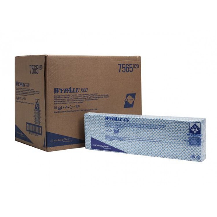 7565 Kimberly Clark Протирочные салфетки листовые Kimberly-Clark WypAll X80 7565 1-слойный 10 пачек по 25 листов, синий 