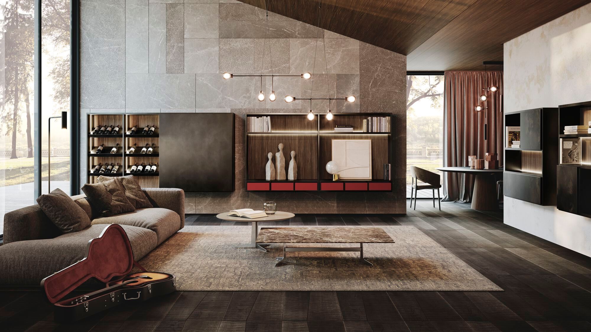 Горизонтальный навесной шкаф с раздвижными дверями Guzzini & Fontana House of Guitar ARCH-00144489 - Вид №1