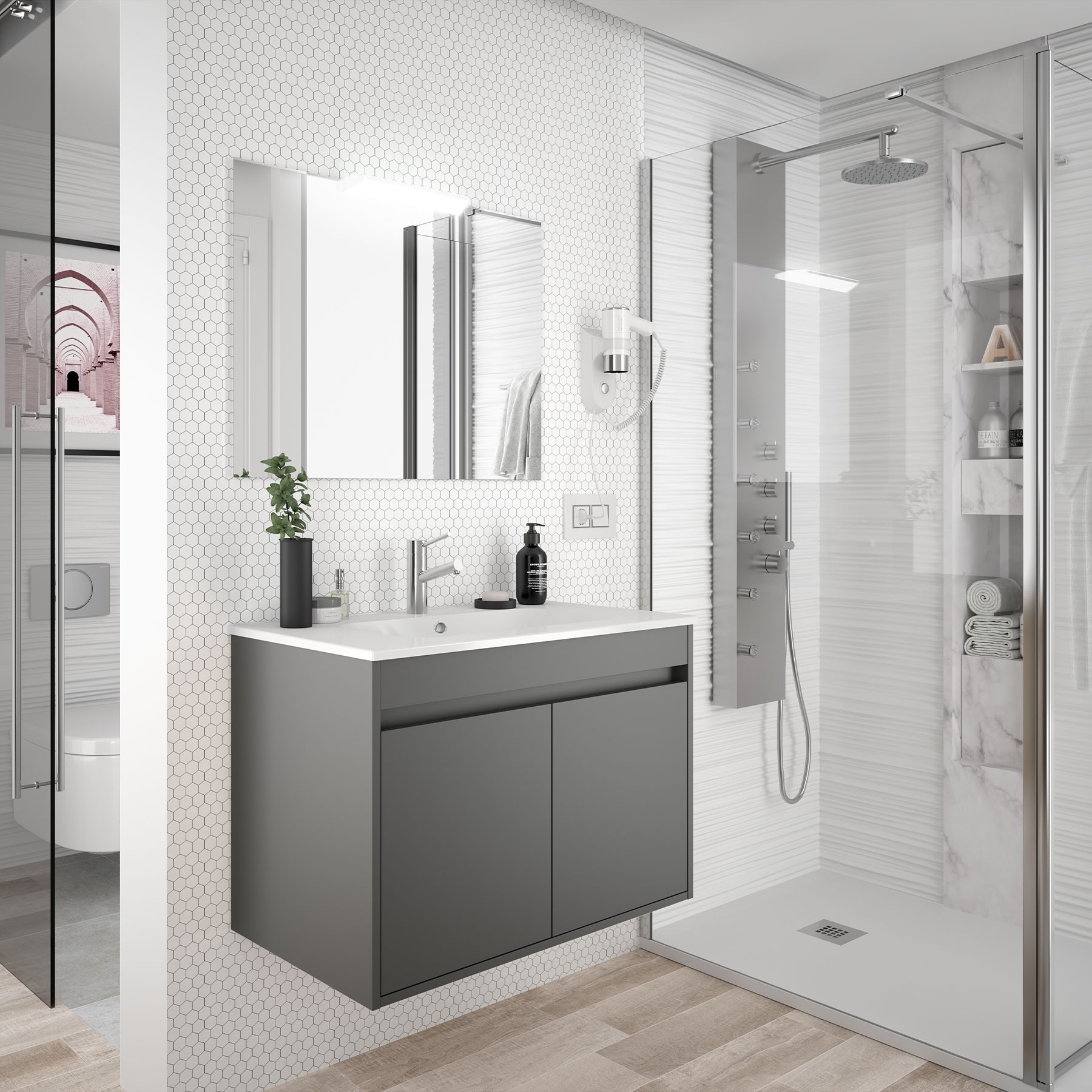 84965 SALGAR Мебель для умывальника NOJA 600 2 дв. MATT GREY + Раковина Мэтт Грей