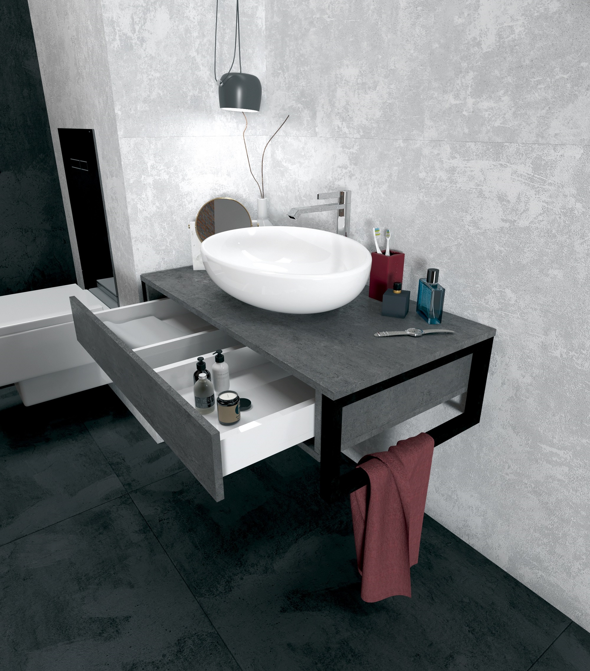 У85850 Тумба GRUNGE LOFT 100П 1в.я Бетон темно-серый 1 Marka GRUNGE LOFT  - Вид №1