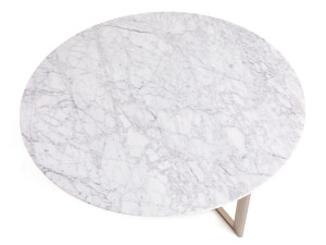 Круглый журнальный столик из белого металла и мрамора с 3 спицами