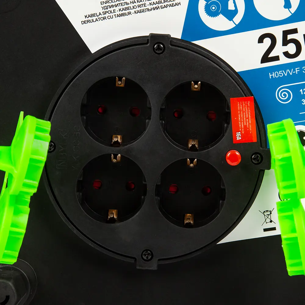 Удлинитель на катушке Electraline 4 розетки с заземлением 3x2.5 мм 25 м цвет черный STLM-2187202 - Вид №3