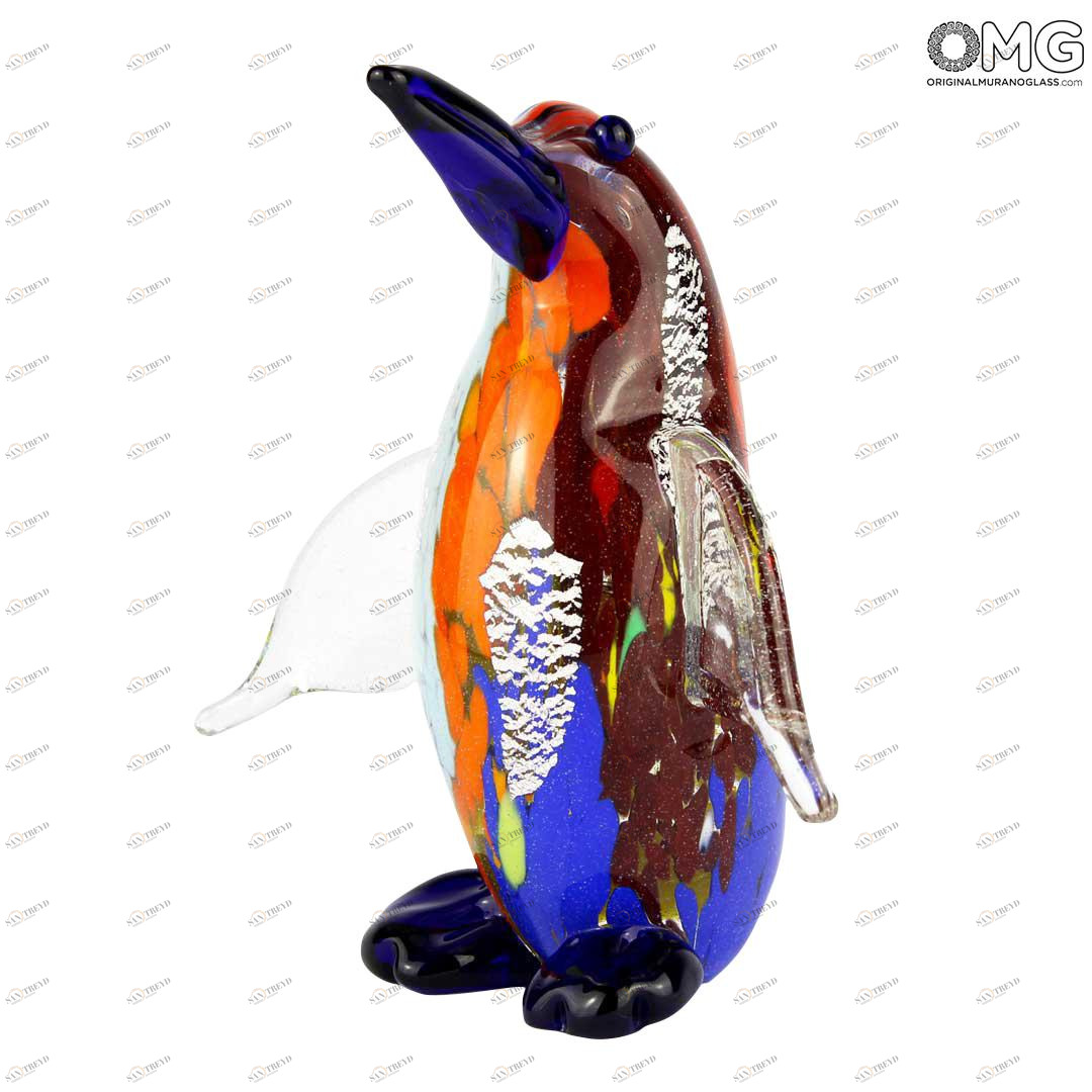 3252 ORIGINALMURANOGLASS Фигурка пингвина - серебро - Original Murano Glass OMG 8 см 