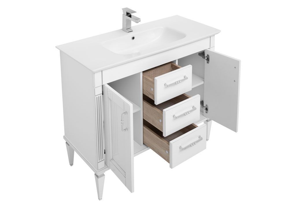 Тумба с раковиной Aquanet Селена 105 белый/серебро (3 ящика, 2 дверцы) 0020165100196393 - Вид №3