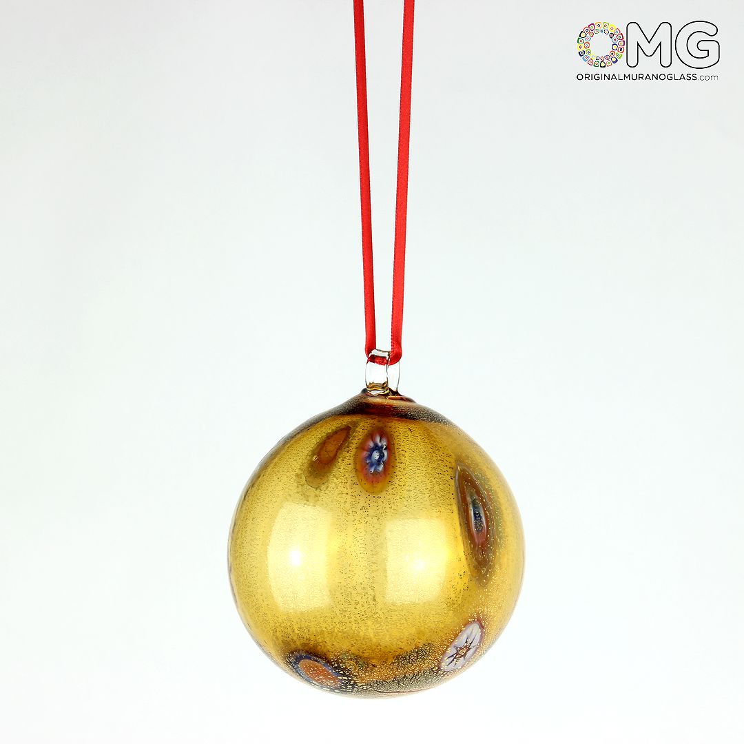 1959 ORIGINALMURANOGLASS .Оранжевый Ёлочный шар Fantasy - миллефиори - муранское стекло OMG  см  - Вид №1