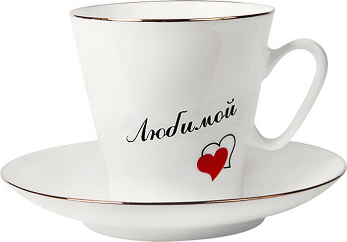 10526689 Императорский фарфоровый завод Чашка с блюдцем "Сердечки 3" "Чёрный кофе" Фарфор костяной 