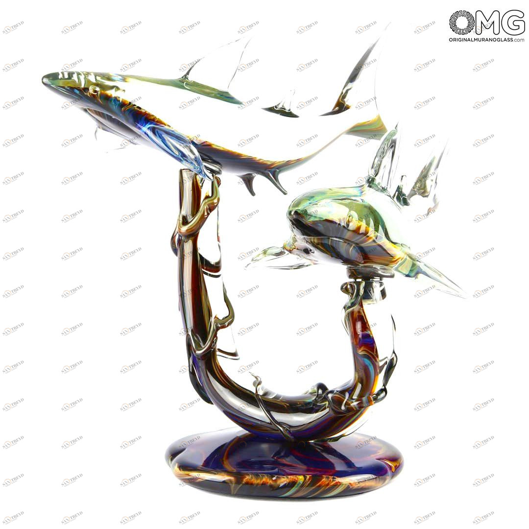 2455 ORIGINALMURANOGLASS Скульптура Акулы из халцедона -автор Andrea Tagliapietra - муранское стекло - Original Murano Glass OMG 40 см 