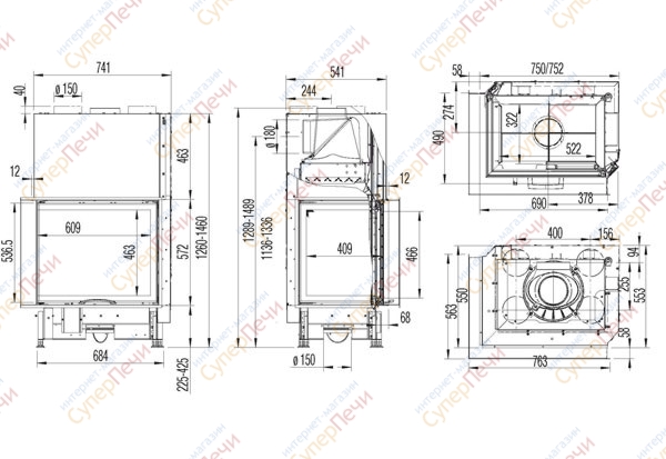 Каминная топка Austroflamm 69х49х57 S L левый угол 1599 - Вид №1