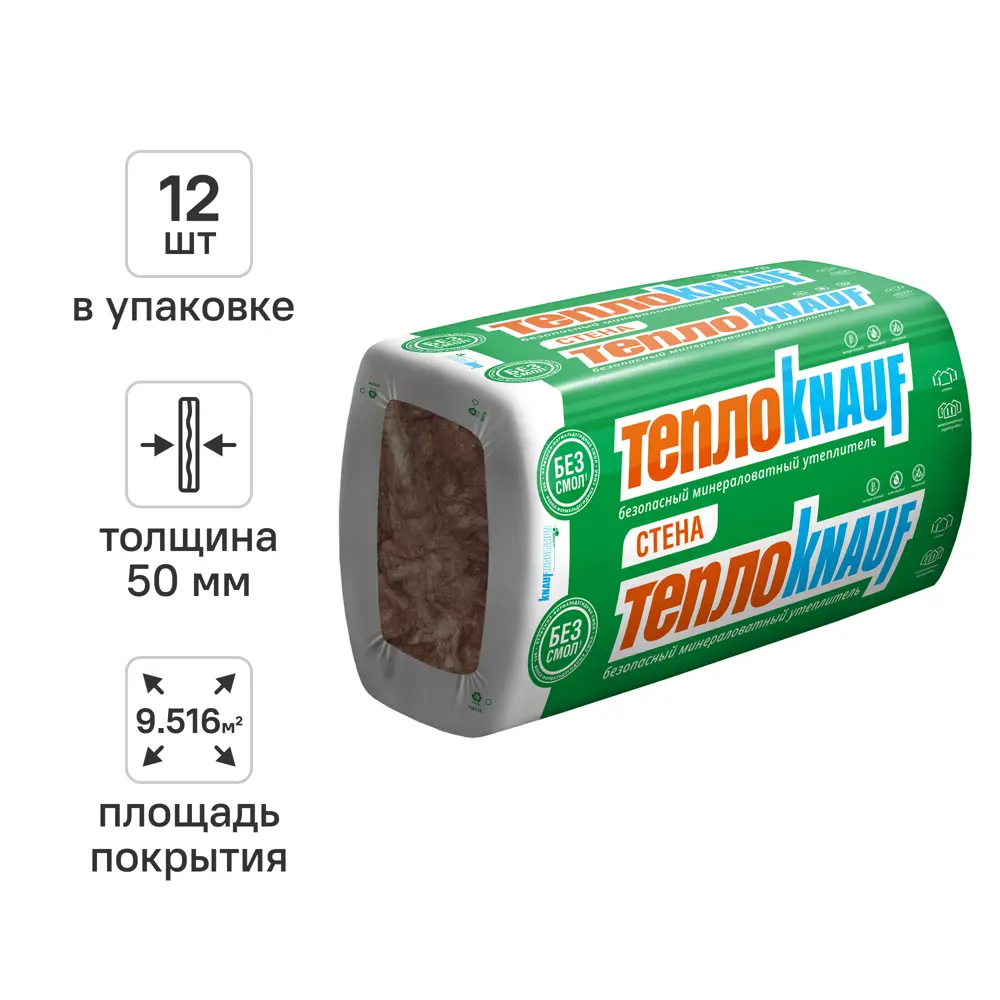 Утеплитель Knauf Insulation ТеплоKnauf Стена 50 мм 12 шт 610x1300 мм 9.516 м² STLM-2013849