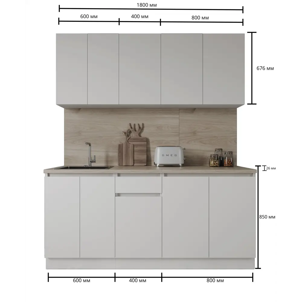 Кухонный гарнитур «Миус» 180x60 см ЛДСП цвет белый Santreyd STLM-2154081