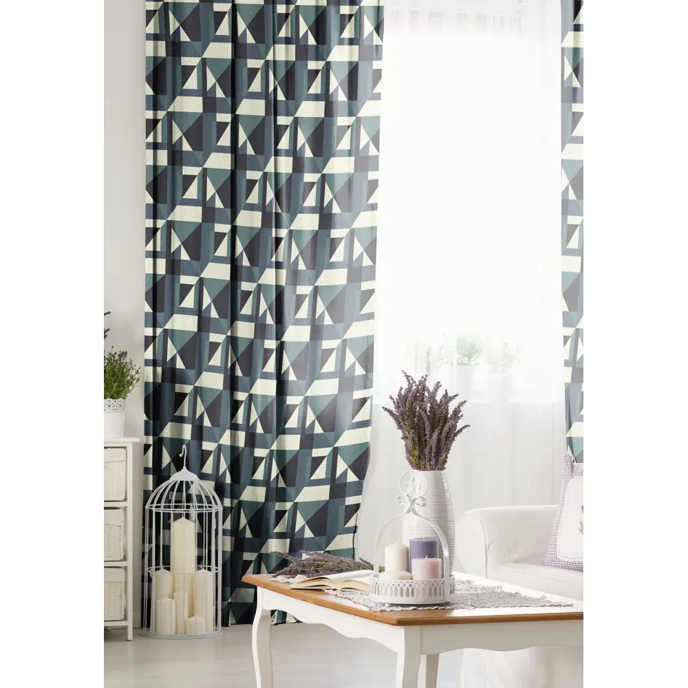 Штора Геометрия Мозаика 200x260 Бархат Синий 82701261 STLM-2123430 SEASONS  - Вид №5