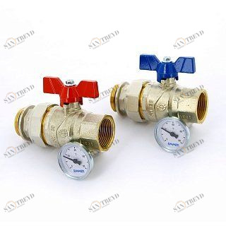 Кран сгон НВ 1' с термометром для коллектора бабочка 2 шт EMMETI 1306260