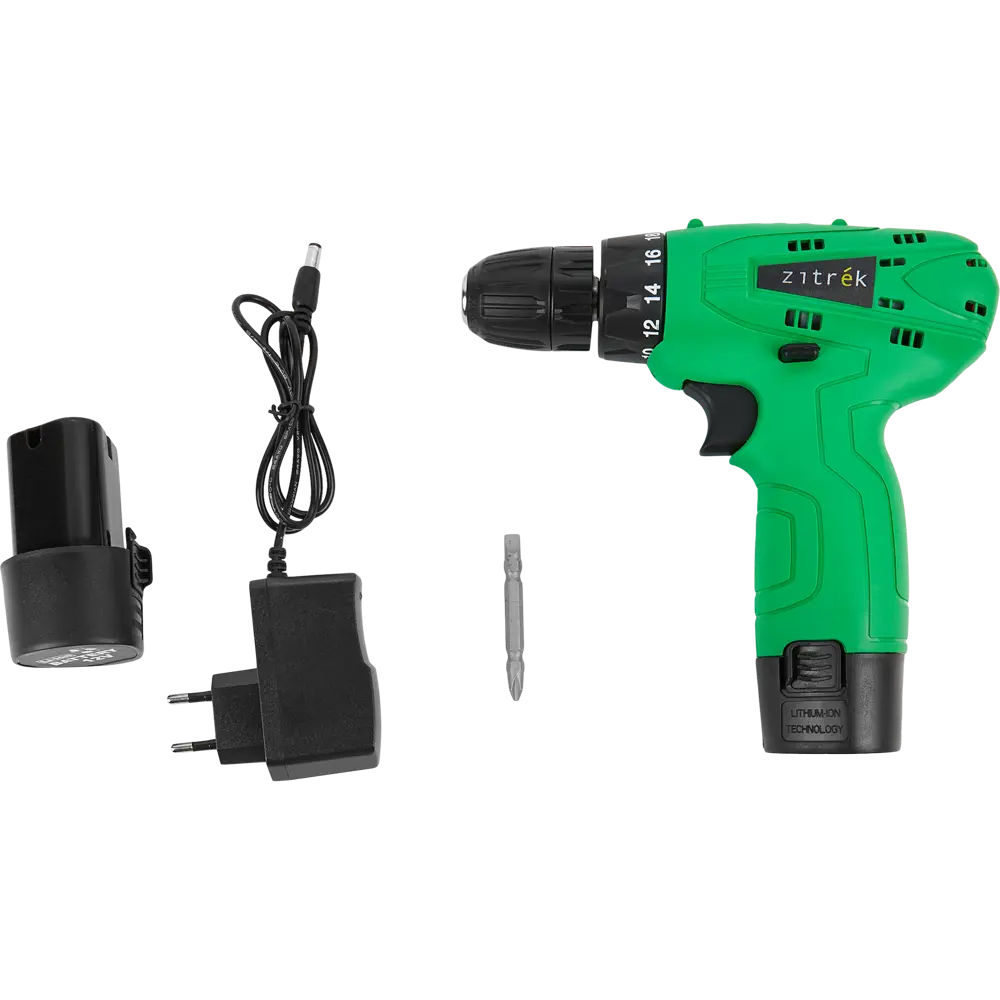 Дрель-шуруповерт аккумуляторная Zitrek Green 12-Li, 12 В Li-ion 2x1.5 Ач STLM-2062743 - Вид №4