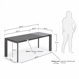 051228 Стол Atta 140 (200) x90 темно-серый, стекло La Forma Axis